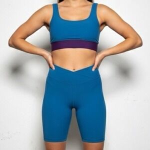 AXS Theatricals Teal Eggplant DANCE SET Biker Shorts Crop Top Dancewear NWT